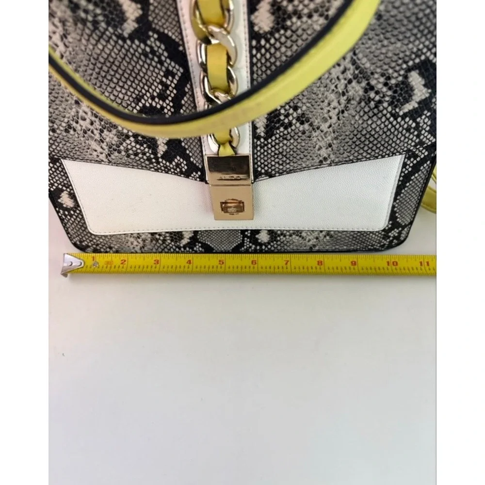 Aldo Snakeskin Print Satchel Neon Yellow Grey White Crossbody Handbag